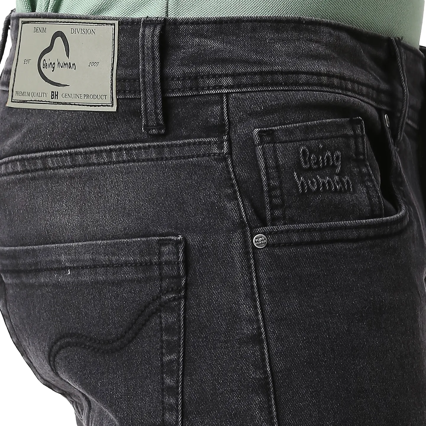 Black Skinny Straight Fit Men's Denims by Being Human Clothing - Image 4