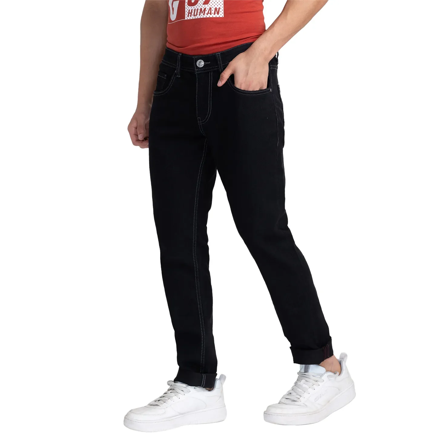 Black Skinny Straight Fit Men's Denims by Being Human Clothing - Image 4