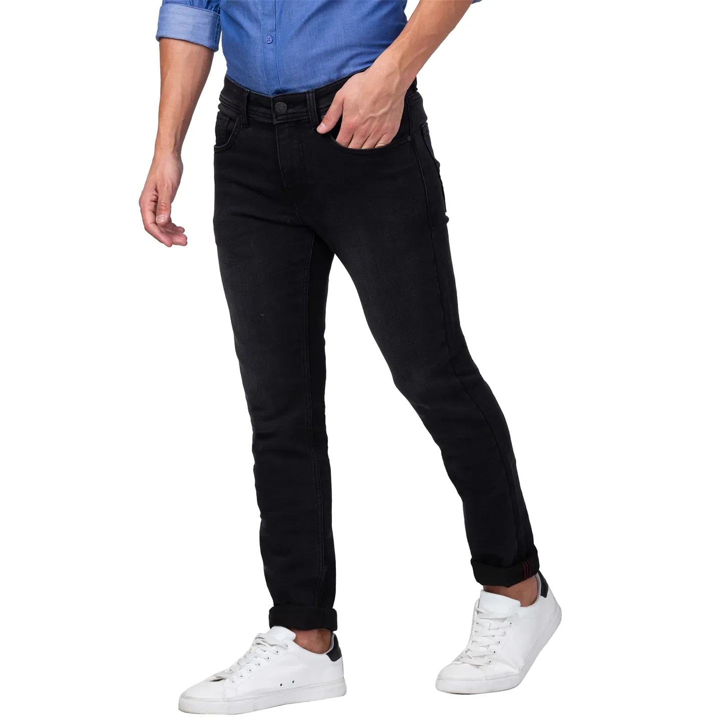 Black Skinny Straight Fit Men's Denims by Being Human Clothing - Image 4
