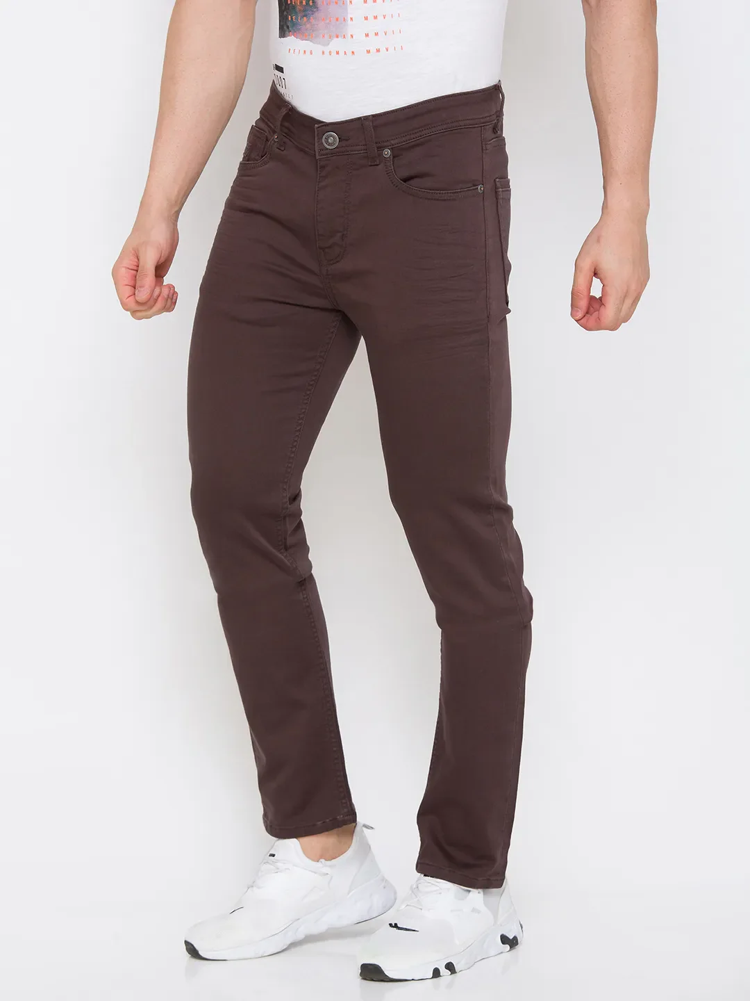 Brown Skinny Straight Fit Men's Denims by Being Human Clothing - Image 4