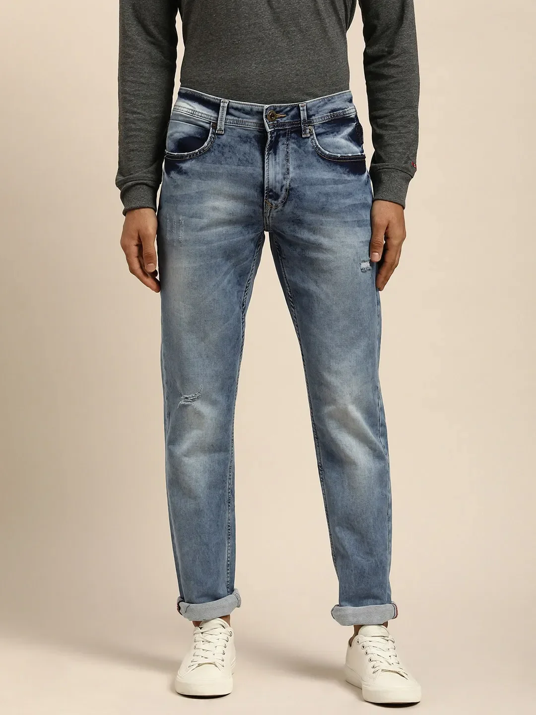 Blue Skinny Straight Fit Men's Denims by Being Human Clothing