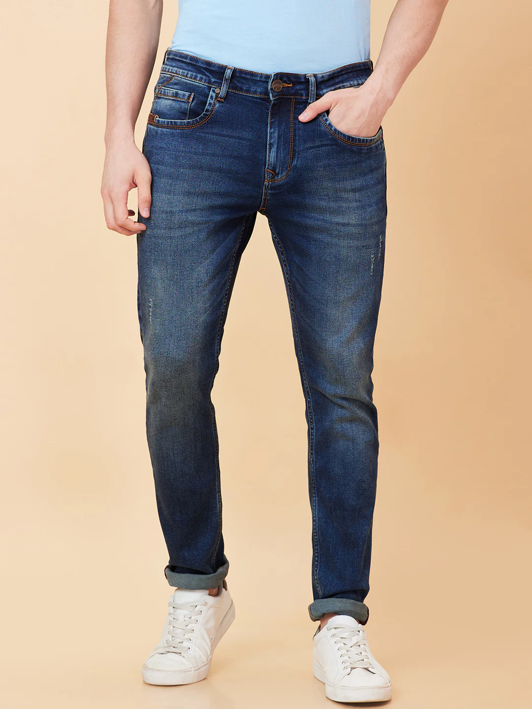 Dark Blue Skinny Fit Denims For Men By Being Human Clothing