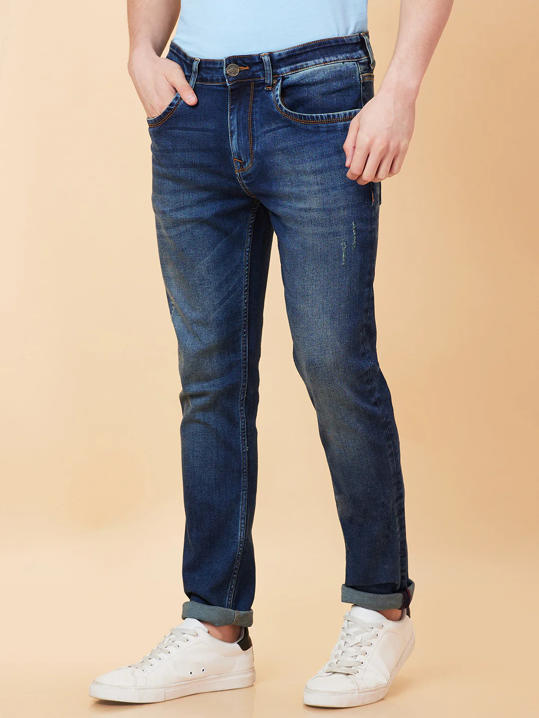 Dark Blue Skinny Fit Denims For Men By Being Human Clothing - Image 4