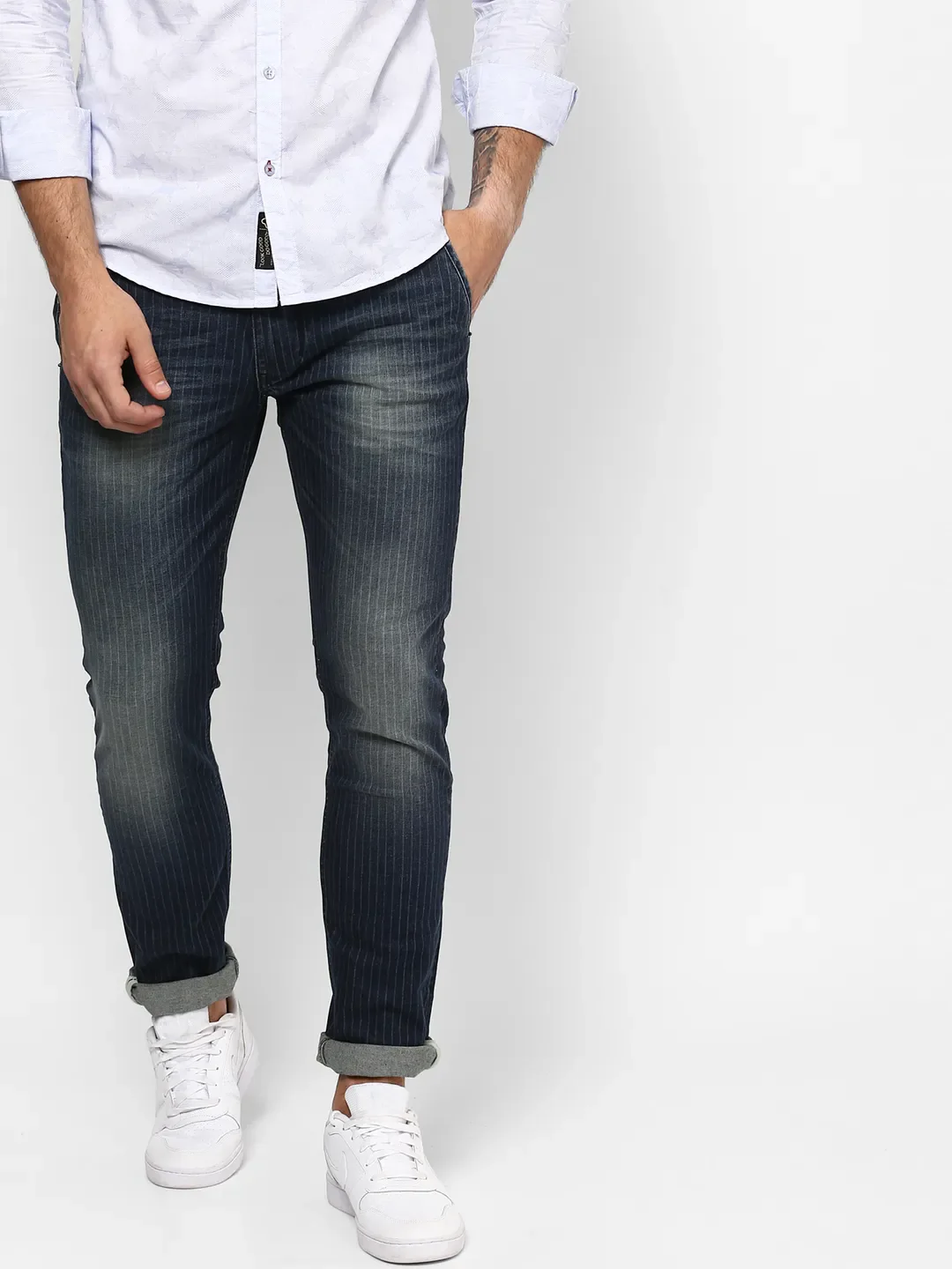 Blue Skinny Straight Fit Men's Denims by Being Human Clothing