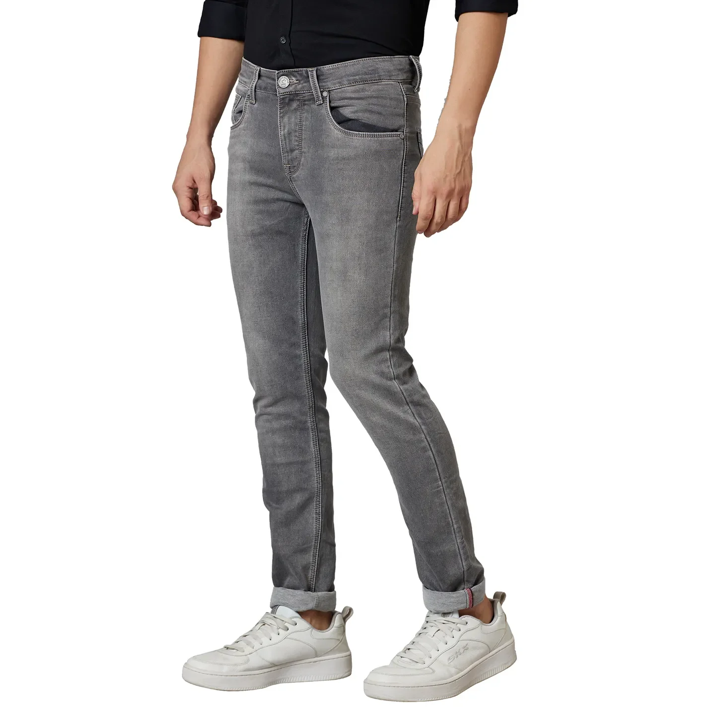 Grey Skinny Fit Denims For Men By Being Human Clothing - Image 3