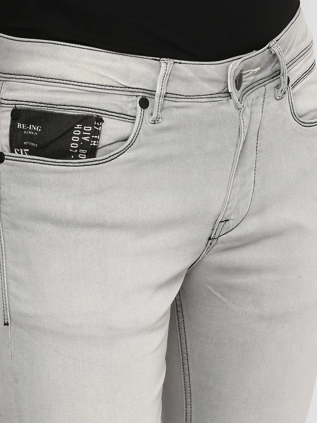 Grey Skinny Straight Fit Men's Denims by Being Human Clothing - Image 3