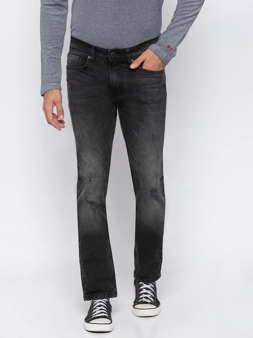 Grey Skinny Straight Fit Men's Denims by Being Human Clothing