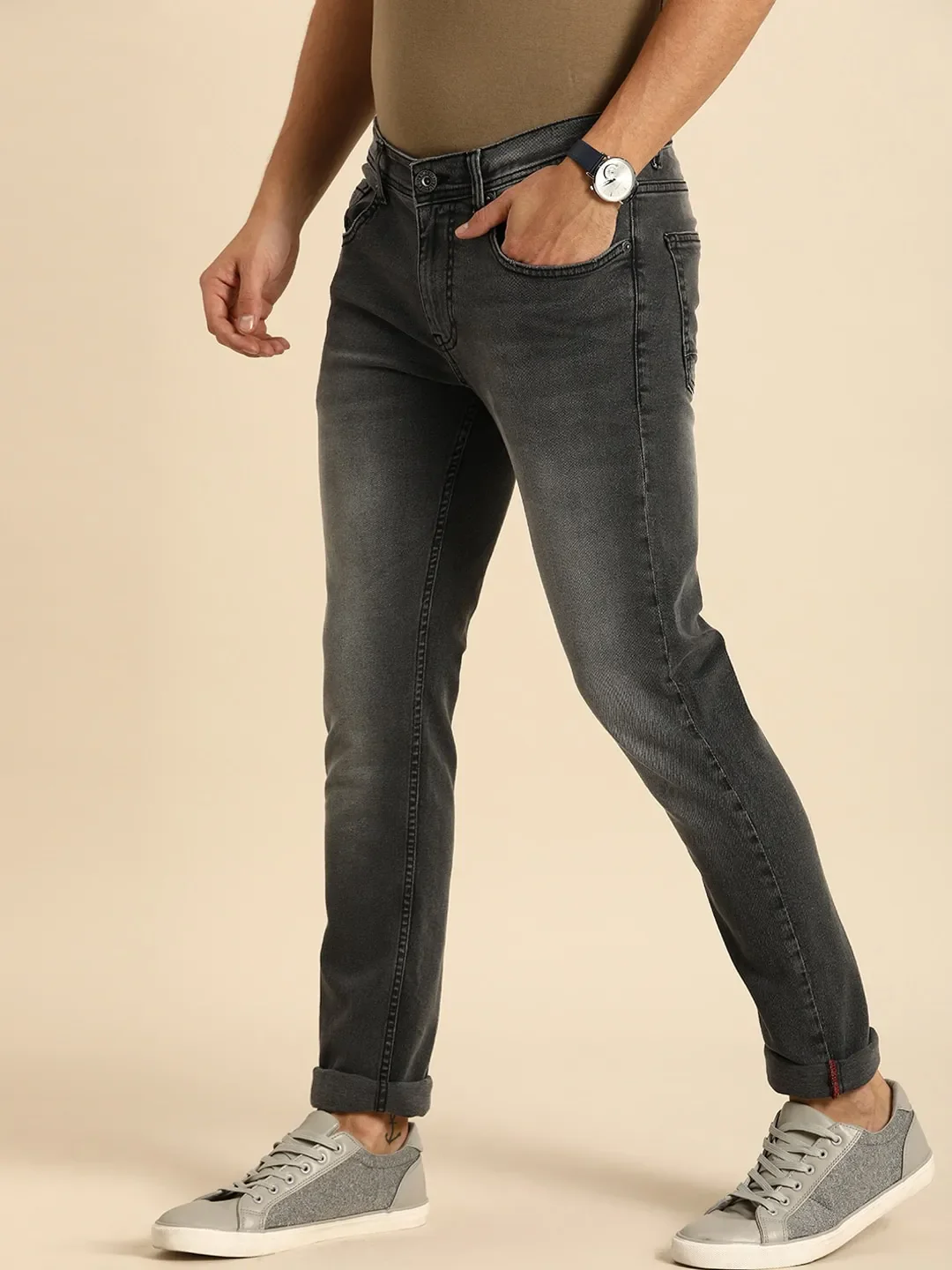 Grey Skinny Straight Fit Men's Denims by Being Human Clothing - Image 2
