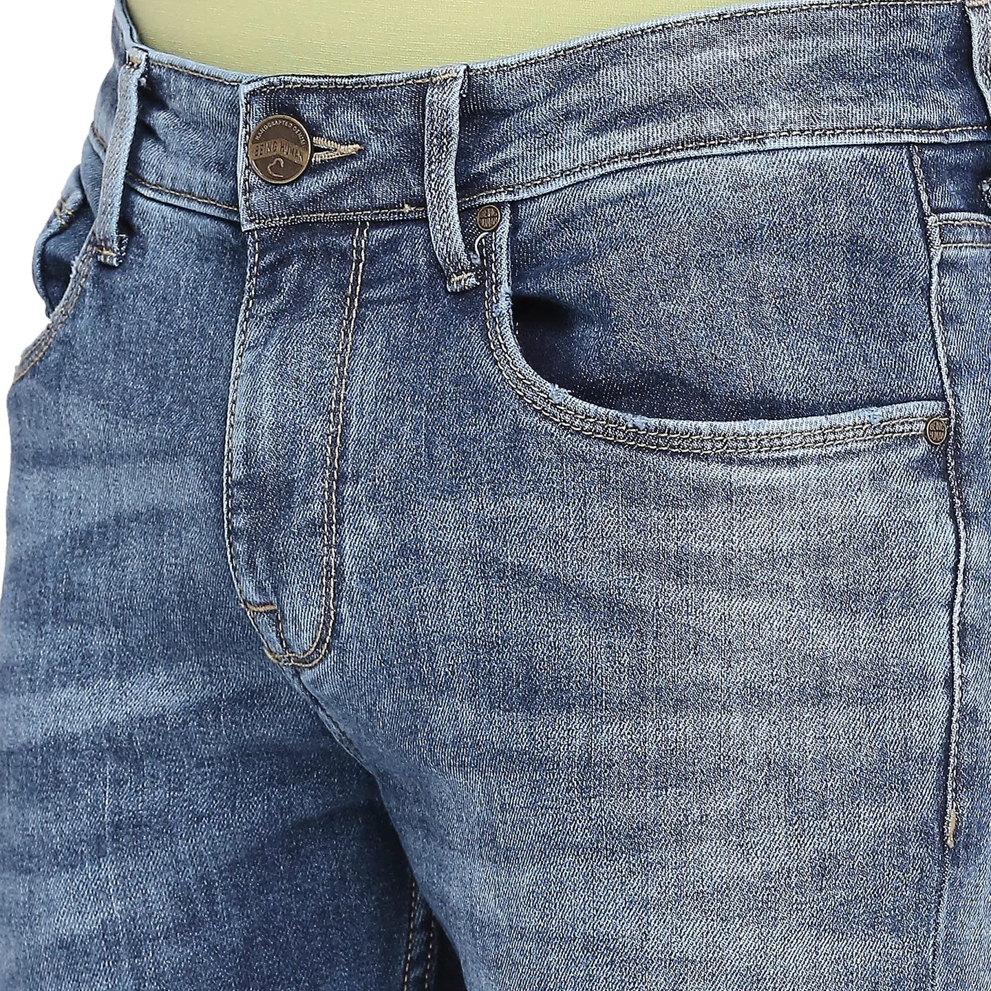 Blue Skinny Straight Fit Men's Denims by Being Human Clothing - Image 5