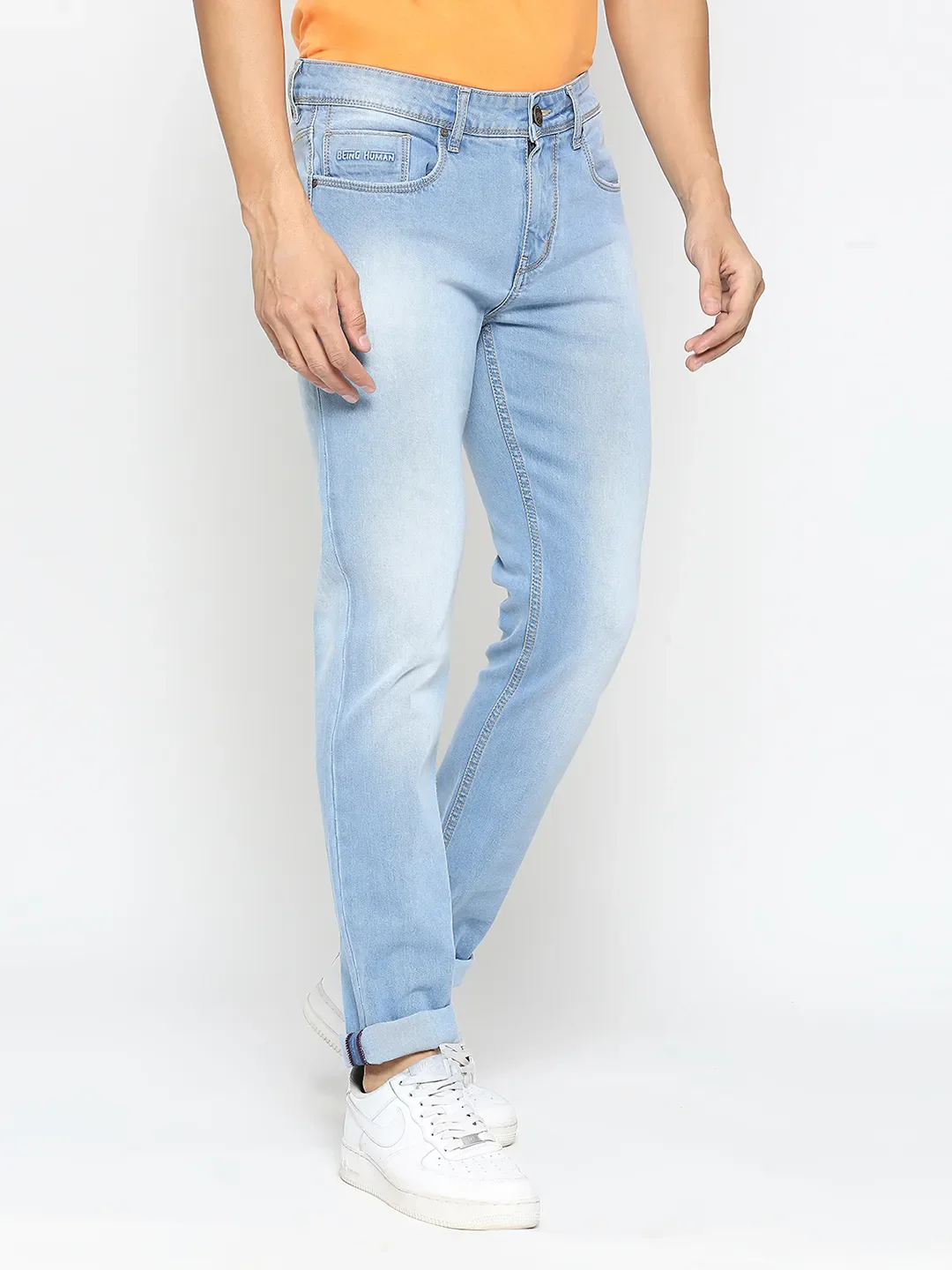 Light Blue Skinny Fit Denims For Men By Being Human Clothing - Image 3