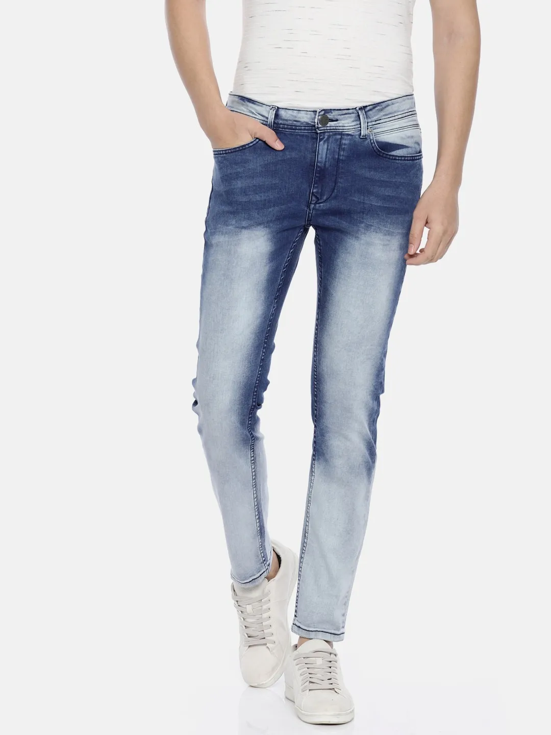 Light Blue Skinny Fit Denims For Men By Being Human Clothing