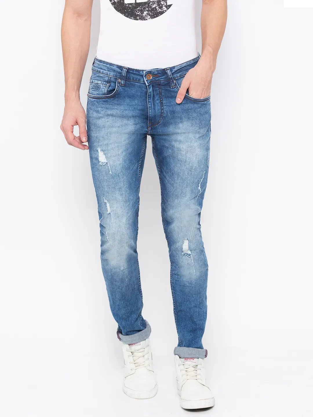 Blue Skinny Straight Fit Men's Denims by Being Human Clothing