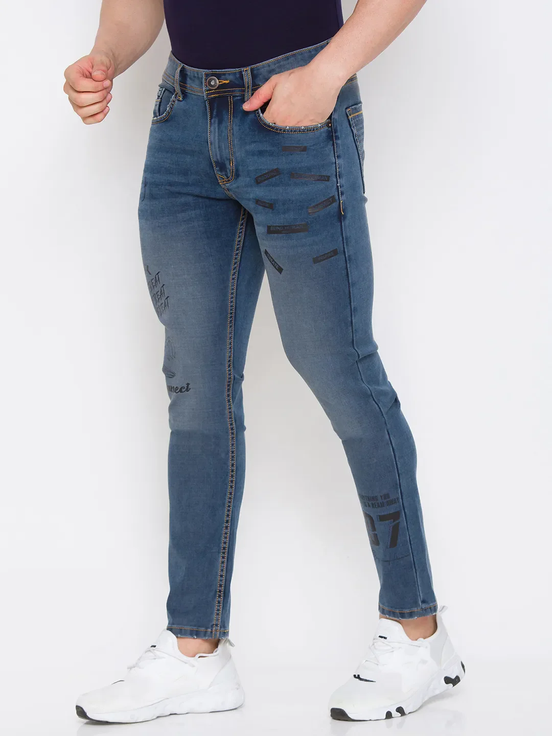 Blue Skinny Straight Fit Men's Denims by Being Human Clothing - Image 2