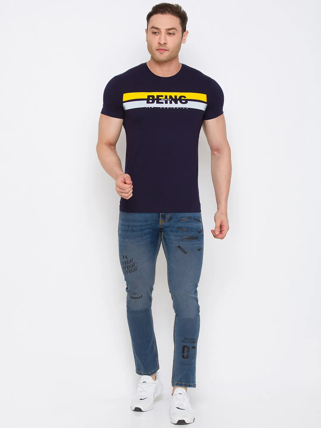 Blue Skinny Straight Fit Men's Denims by Being Human Clothing - Image 4