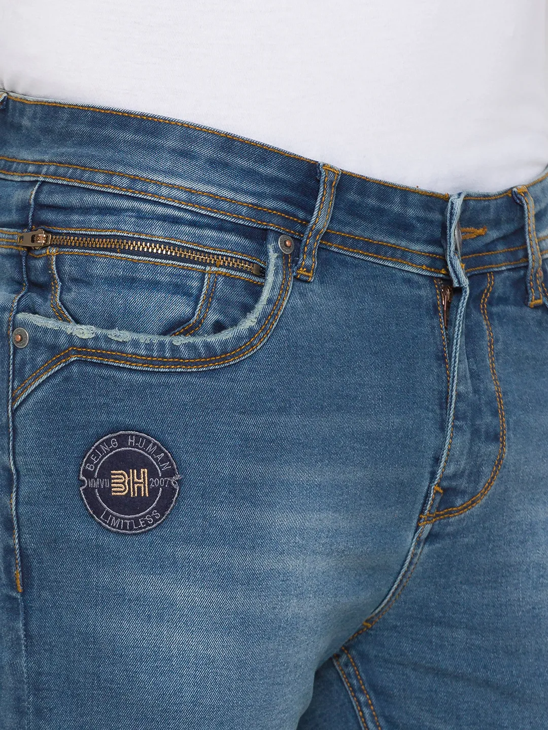 Blue Skinny Straight Fit Men's Denims by Being Human Clothing - Image 2