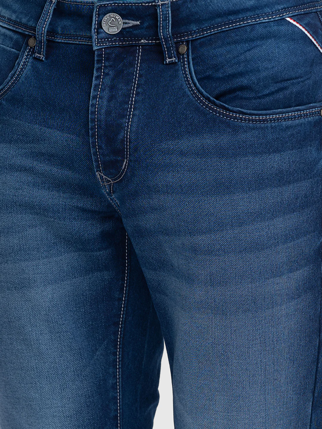 Blue Skinny Fit Denims For Men By Being Human Clothing - Image 4
