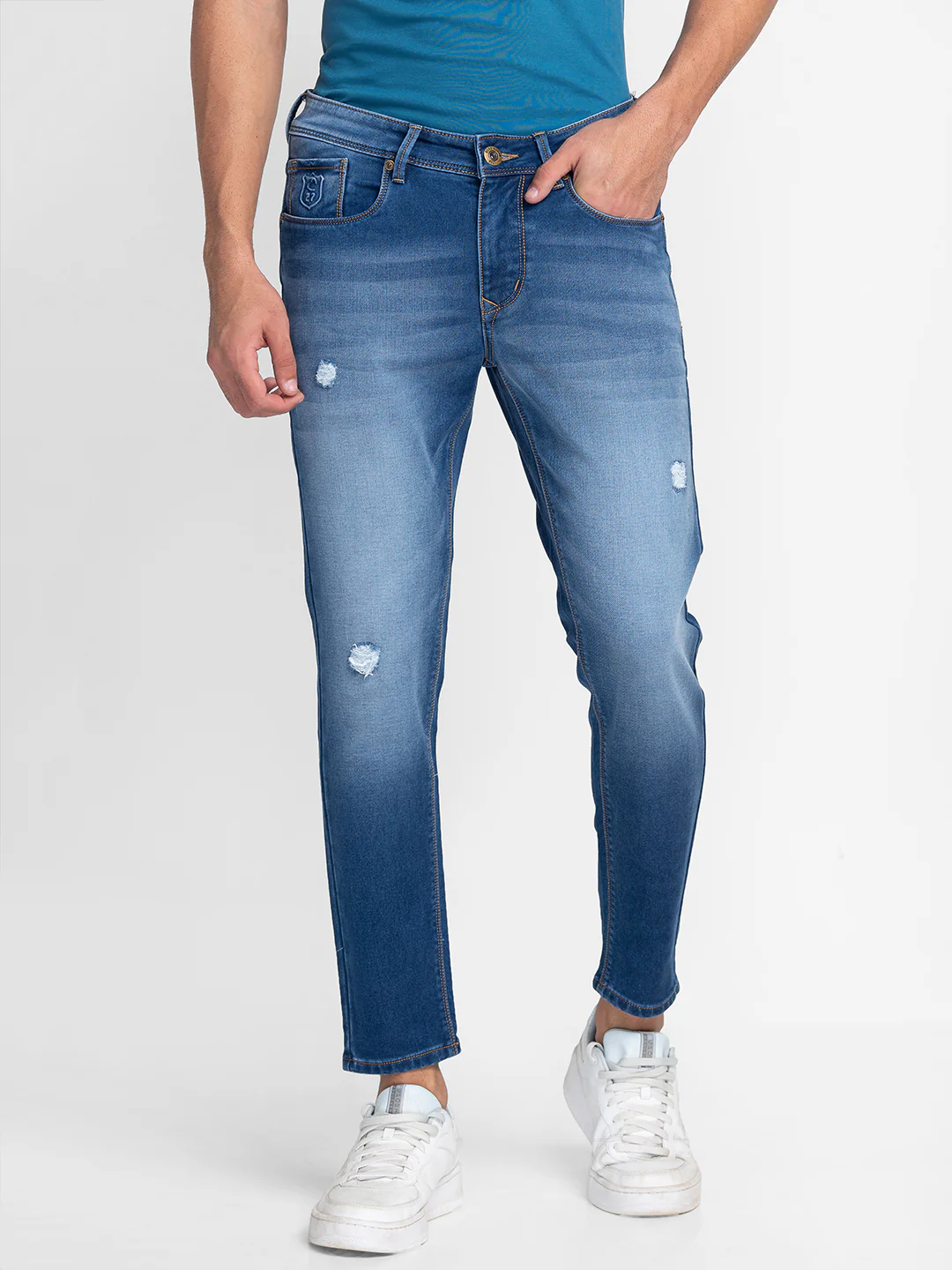 Blue Skinny Fit Denims For Men By Being Human Clothing