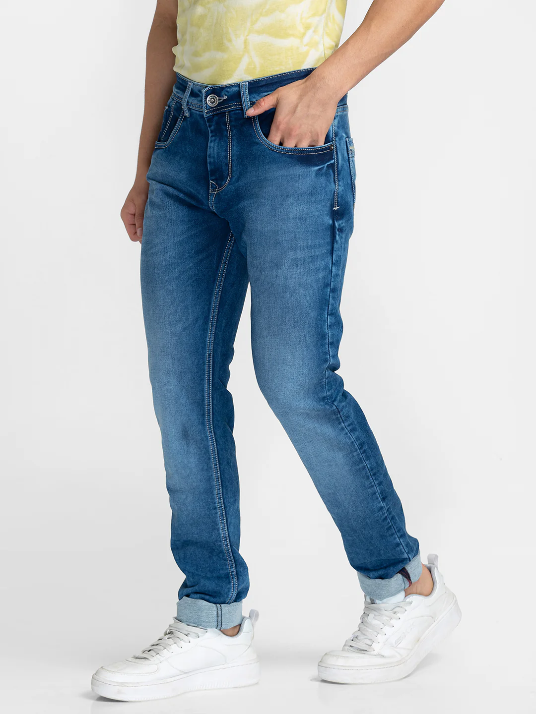 Blue Skinny Fit Denims For Men By Being Human Clothing - Image 4