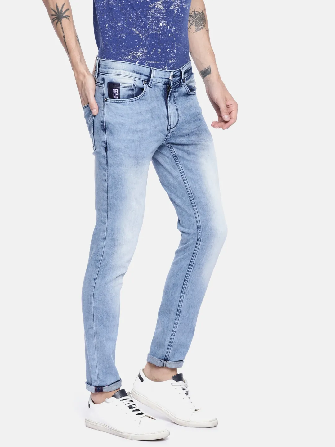 Blue Skinny Straight Fit Men's Denims by Being Human Clothing - Image 2