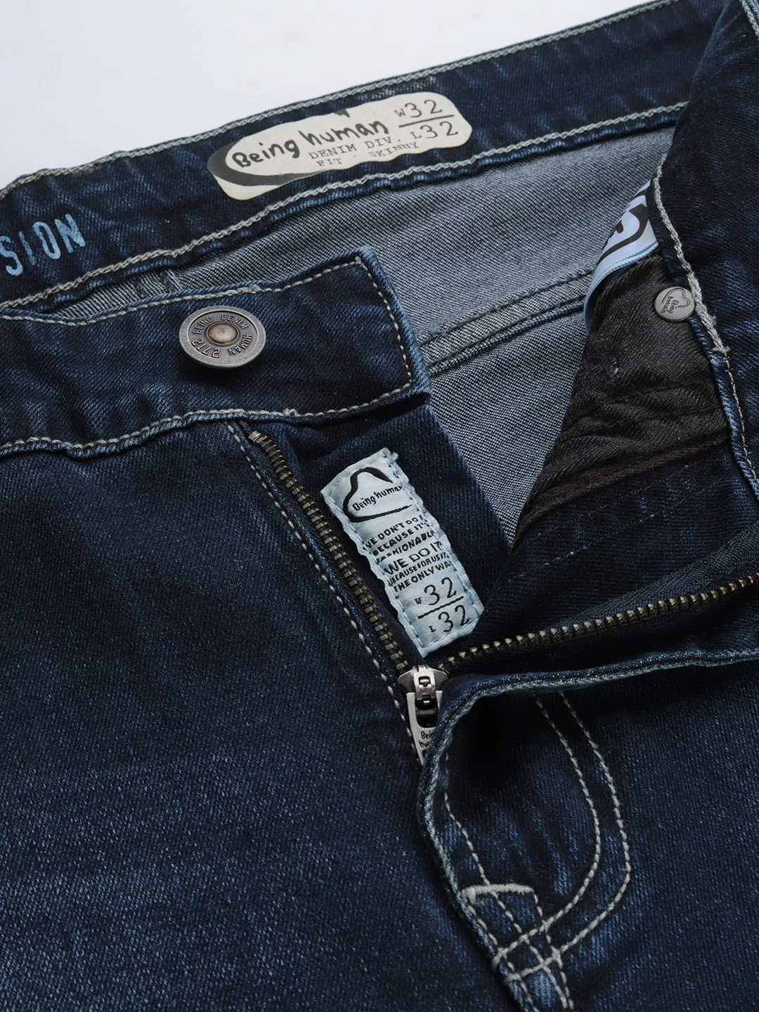 Blue Skinny Straight Fit Men's Denims by Being Human Clothing - Image 4
