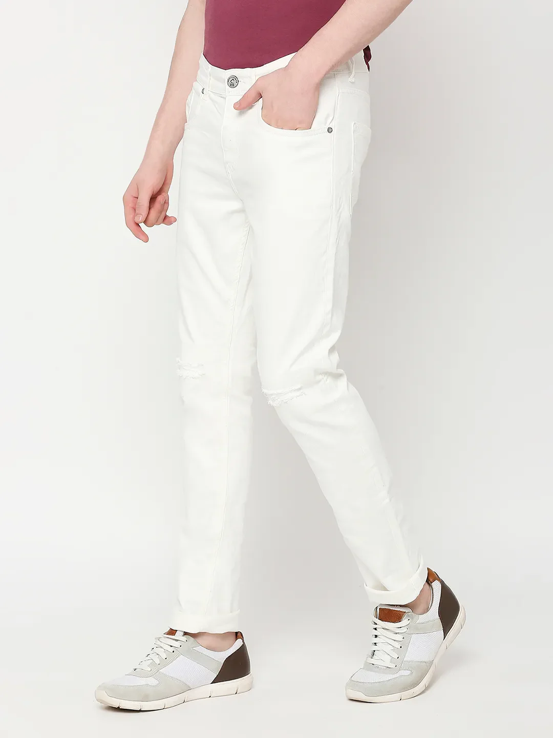 White Skinny Straight Fit Men's Denims by Being Human Clothing - Image 2