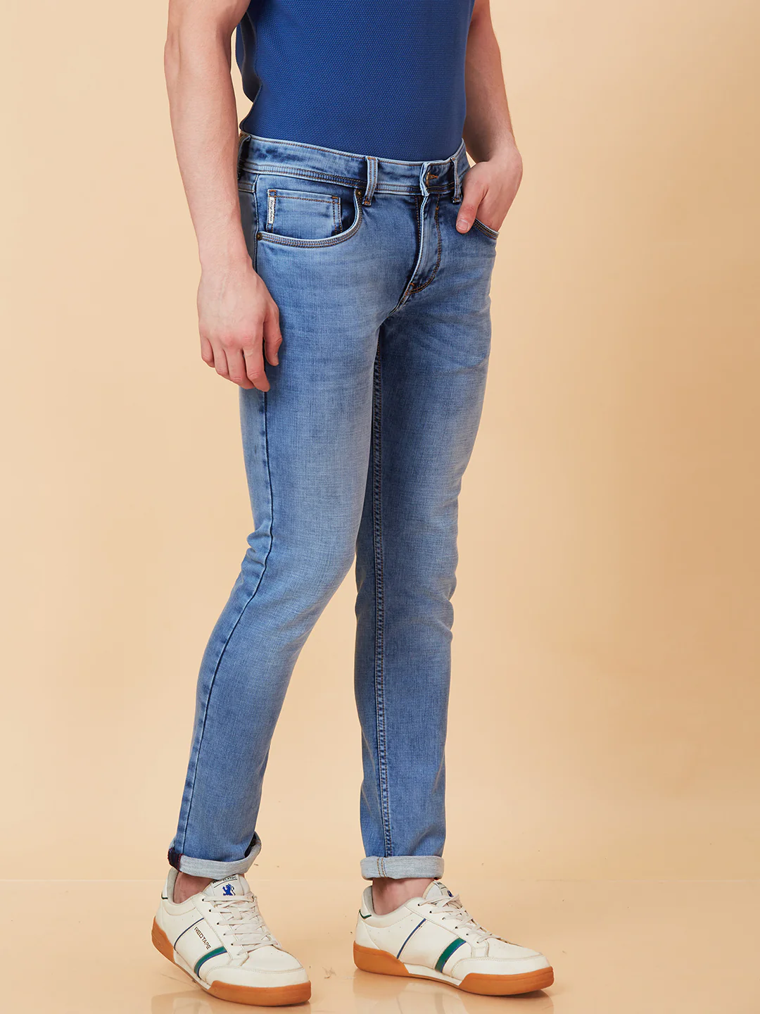 Light Blue Skinny Fit Denims For Men By Being Human Clothing - Image 2