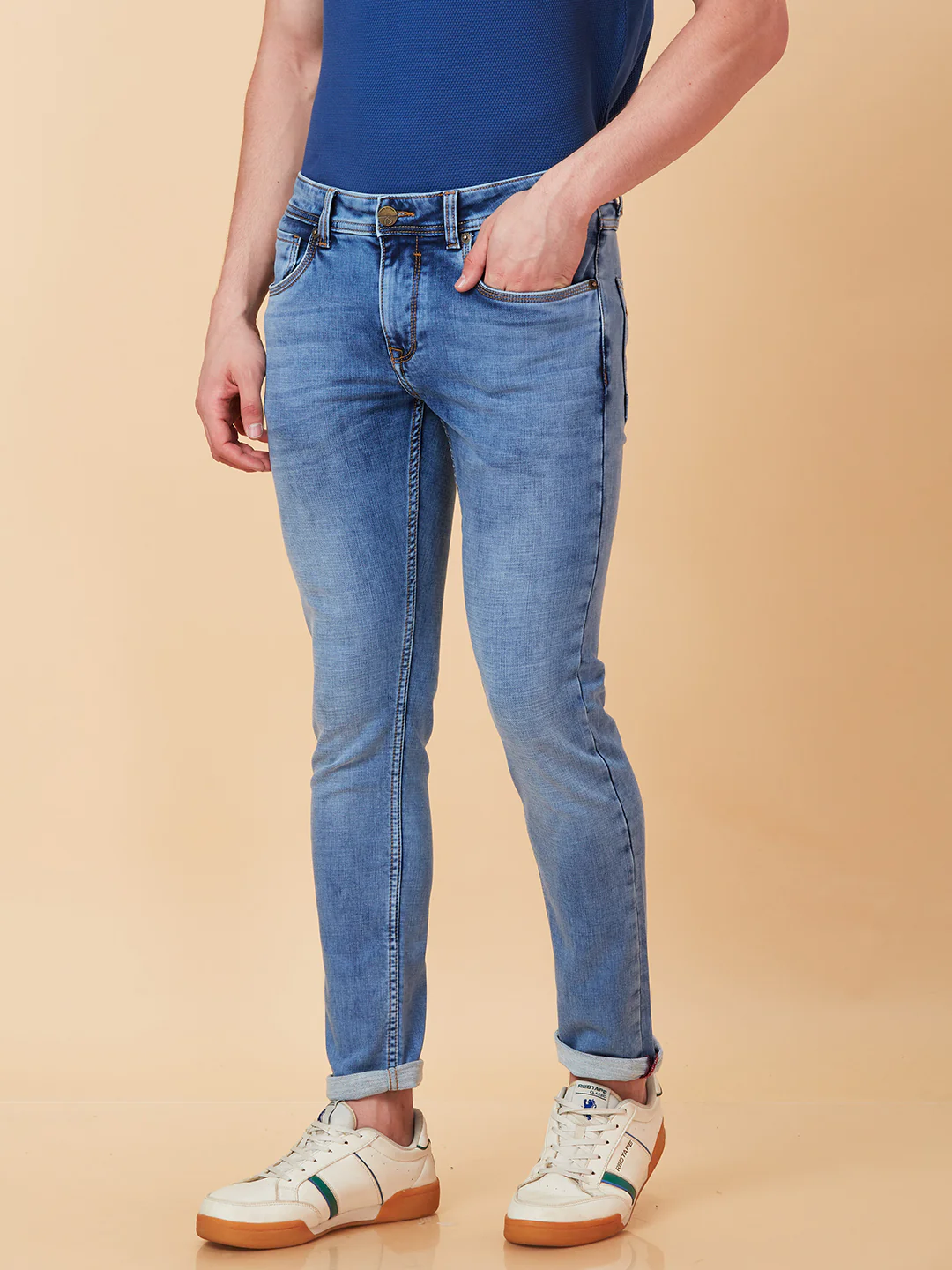 Light Blue Skinny Fit Denims For Men By Being Human Clothing - Image 3