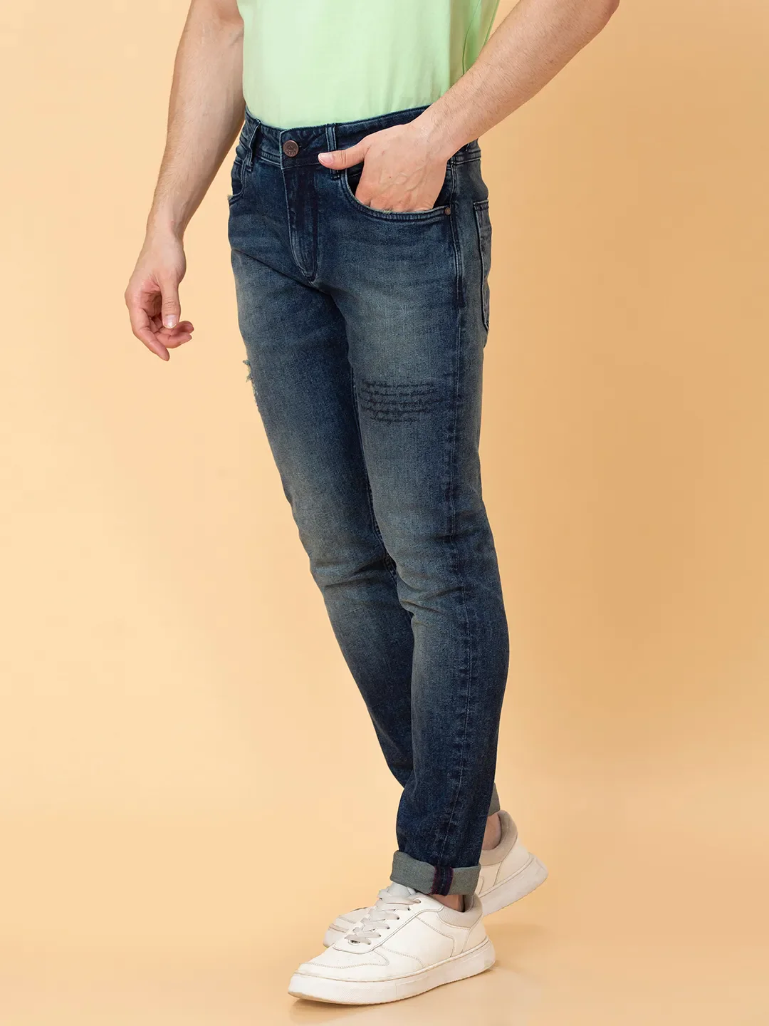 Blue Skinny Fit Denims For Men By Being Human Clothing - Image 4