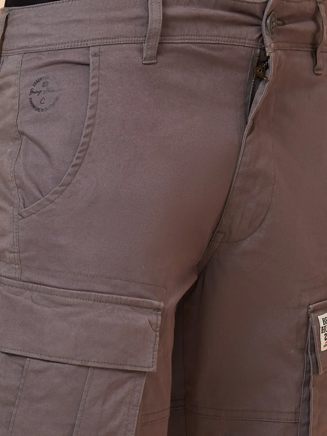 Grey Slim Fit Men's Cargos by Being Human Clothing - Image 5