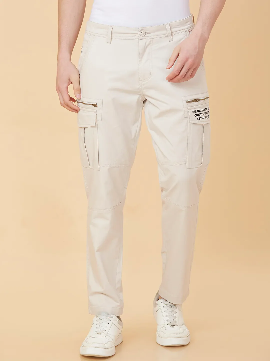 Beige Slim Fit Men's Chinos by Being Human Clothing