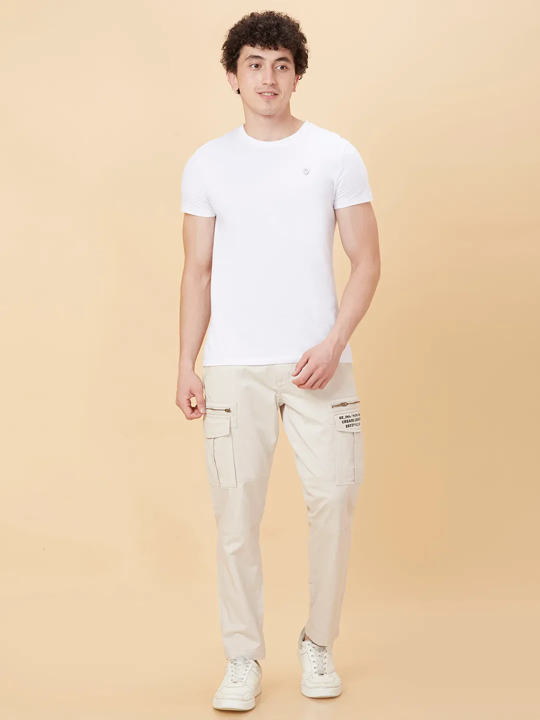 Beige Slim Fit Men's Chinos by Being Human Clothing - Image 2