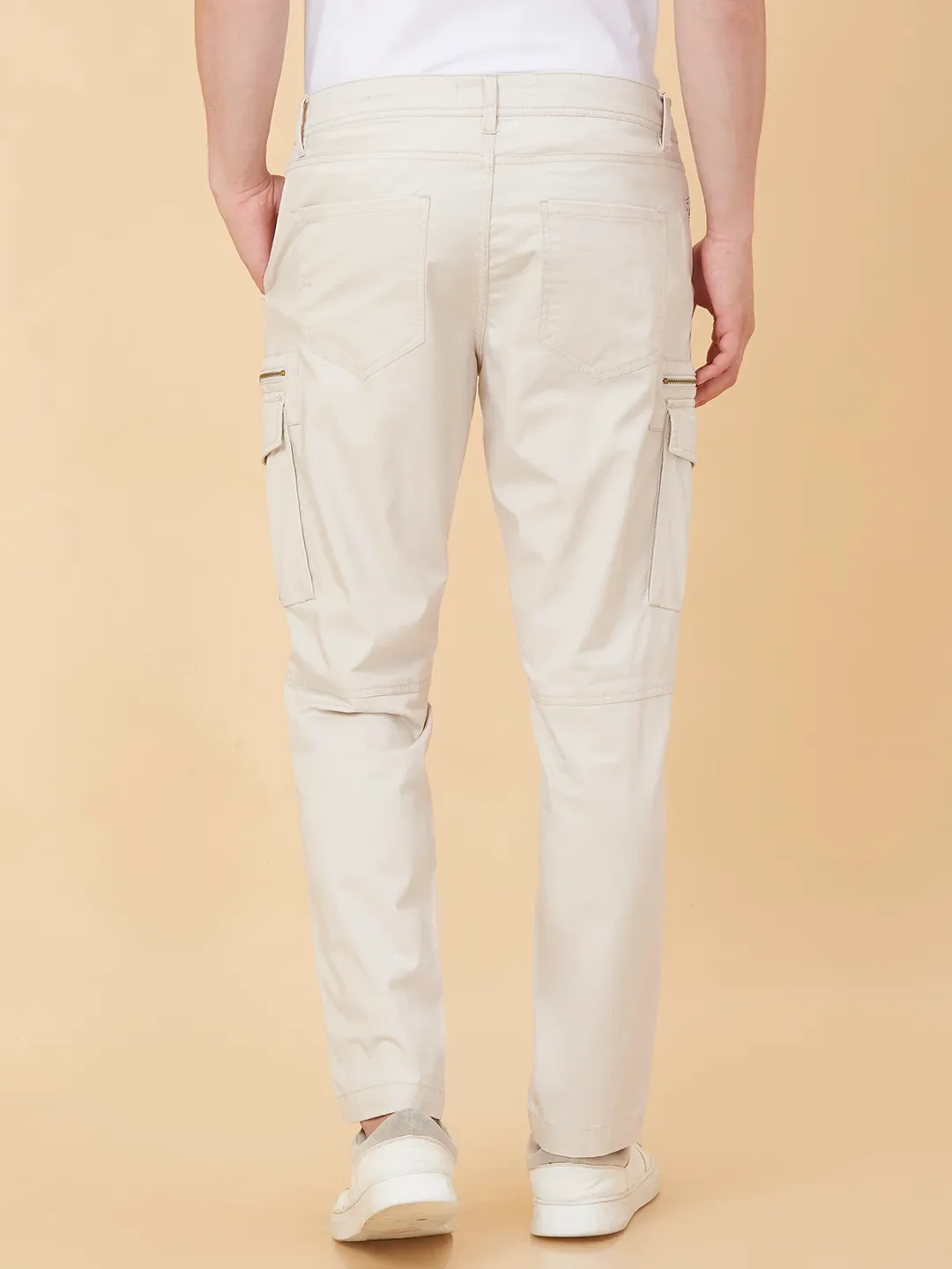Beige Slim Fit Men's Chinos by Being Human Clothing - Image 3