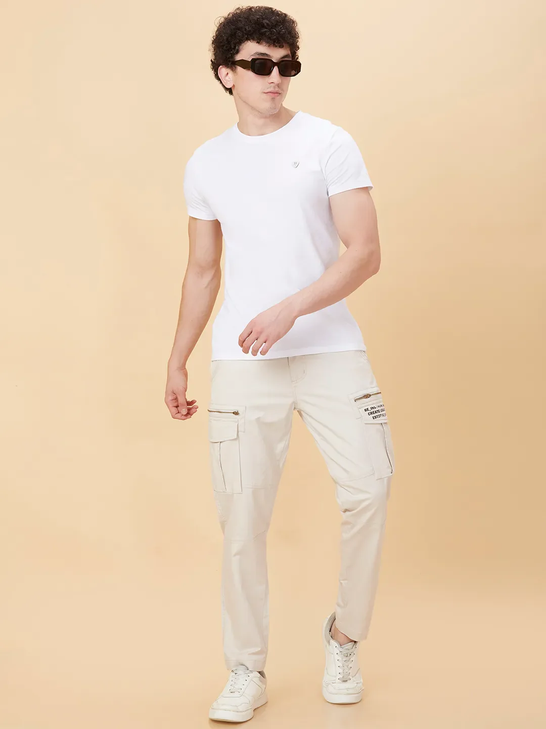 Beige Slim Fit Men's Chinos by Being Human Clothing - Image 6