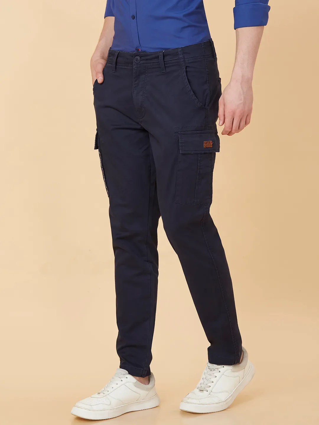 Blue Slim Fit Men's Cargos by Being Human Clothing - Image 4