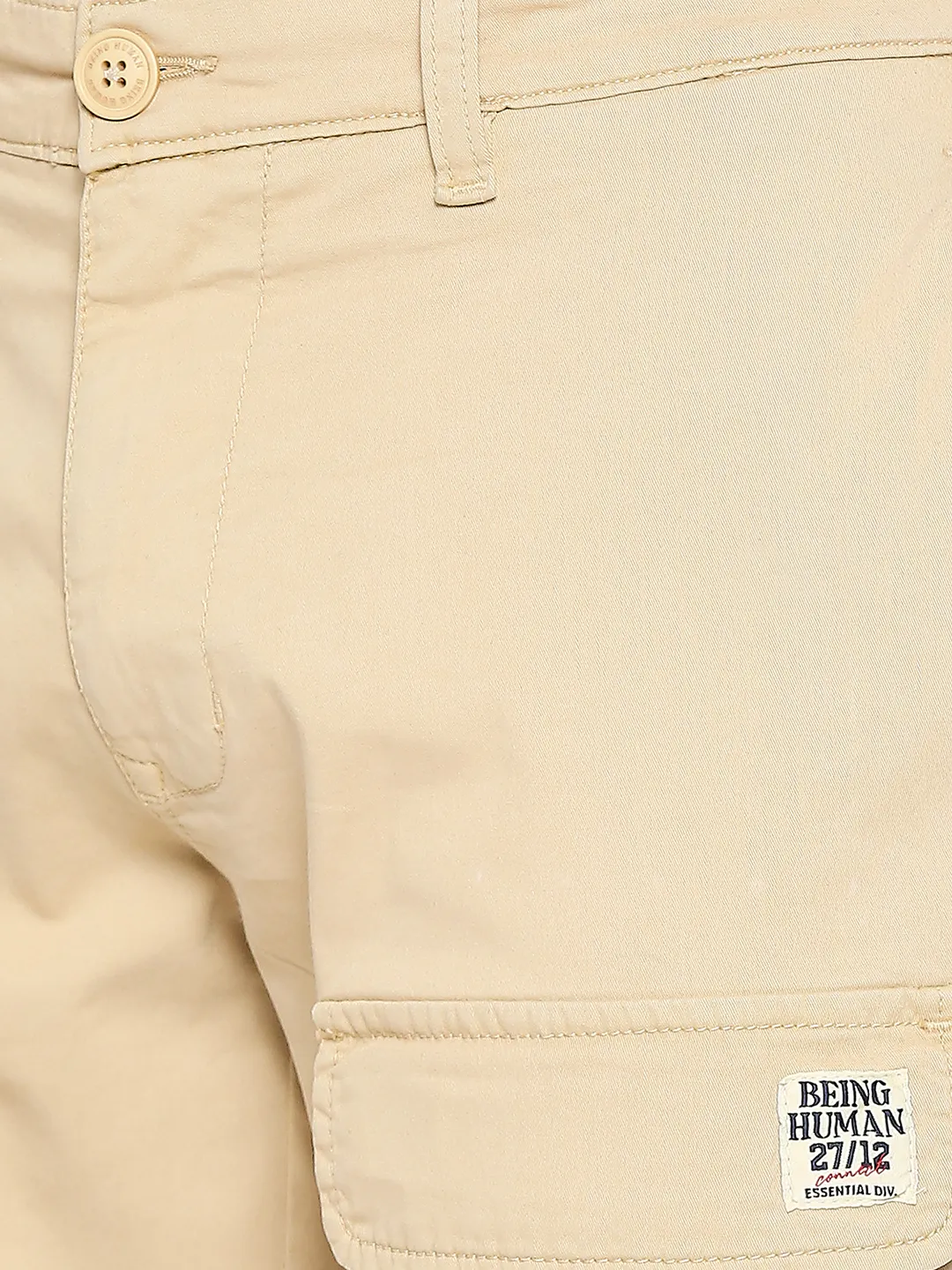 Beige Slim Straight Fit Men's Cargos by Being Human Clothing - Image 5
