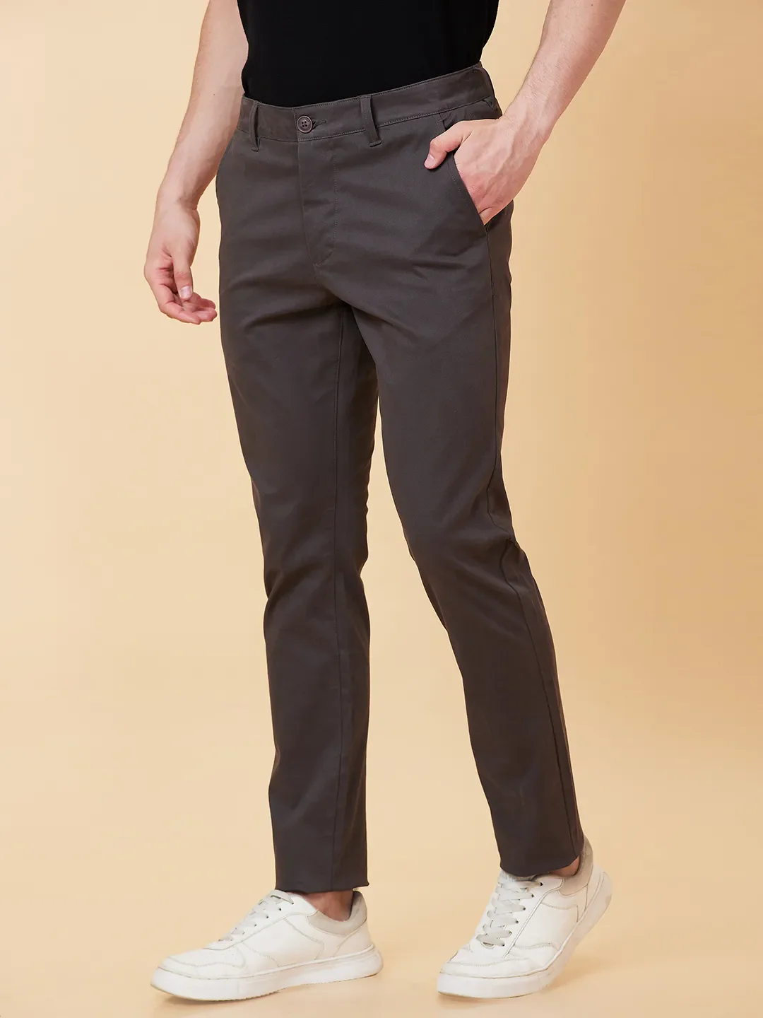 Grey Slim Fit Chinos For Men By Being Human Clothing - Image 3