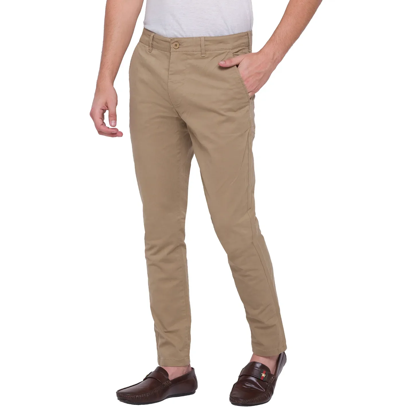 Khaki Slim Fit Chinos For Men By Being Human Clothing - Image 3