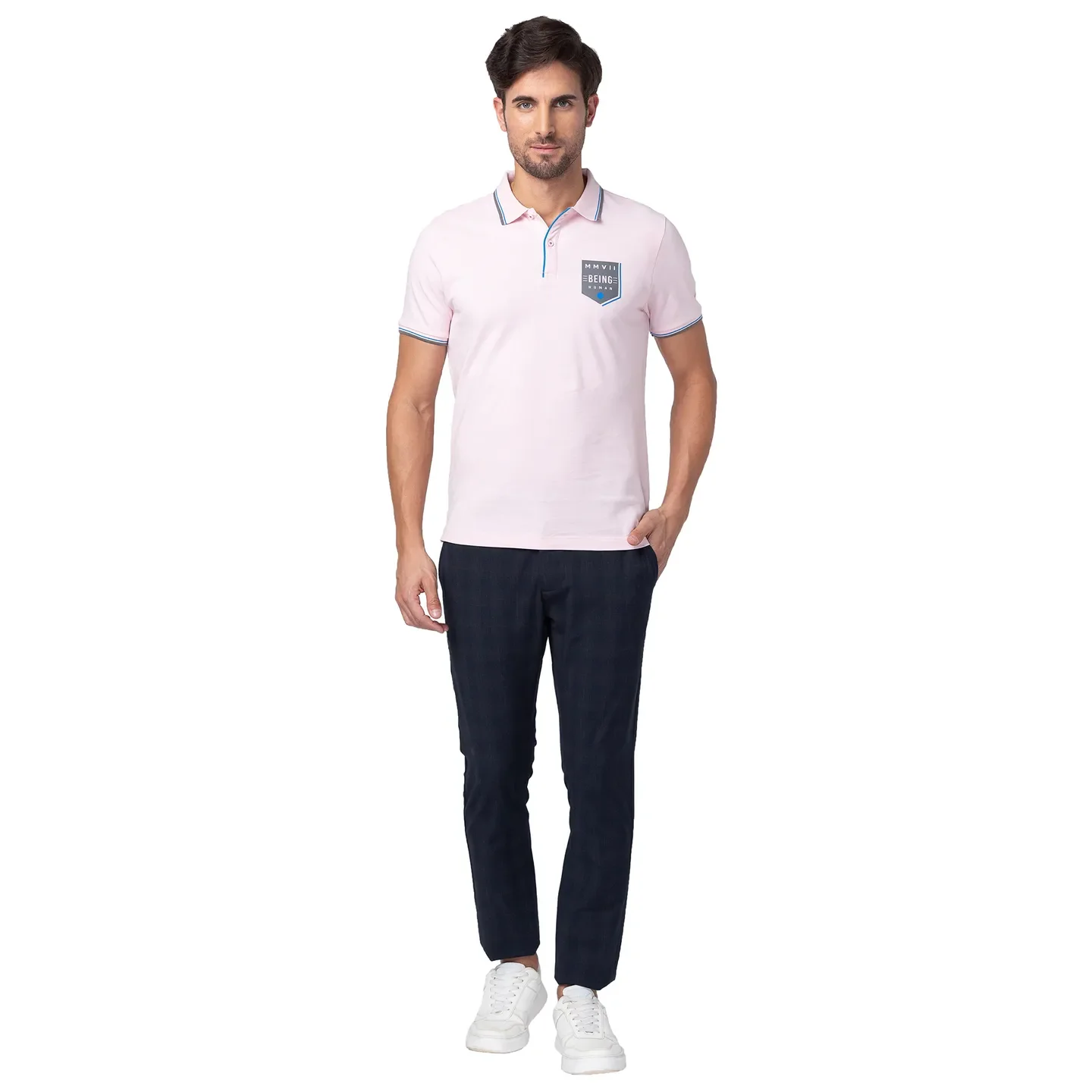 Blue Slim Straight Fit Men's Chinos by Being Human Clothing - Image 5