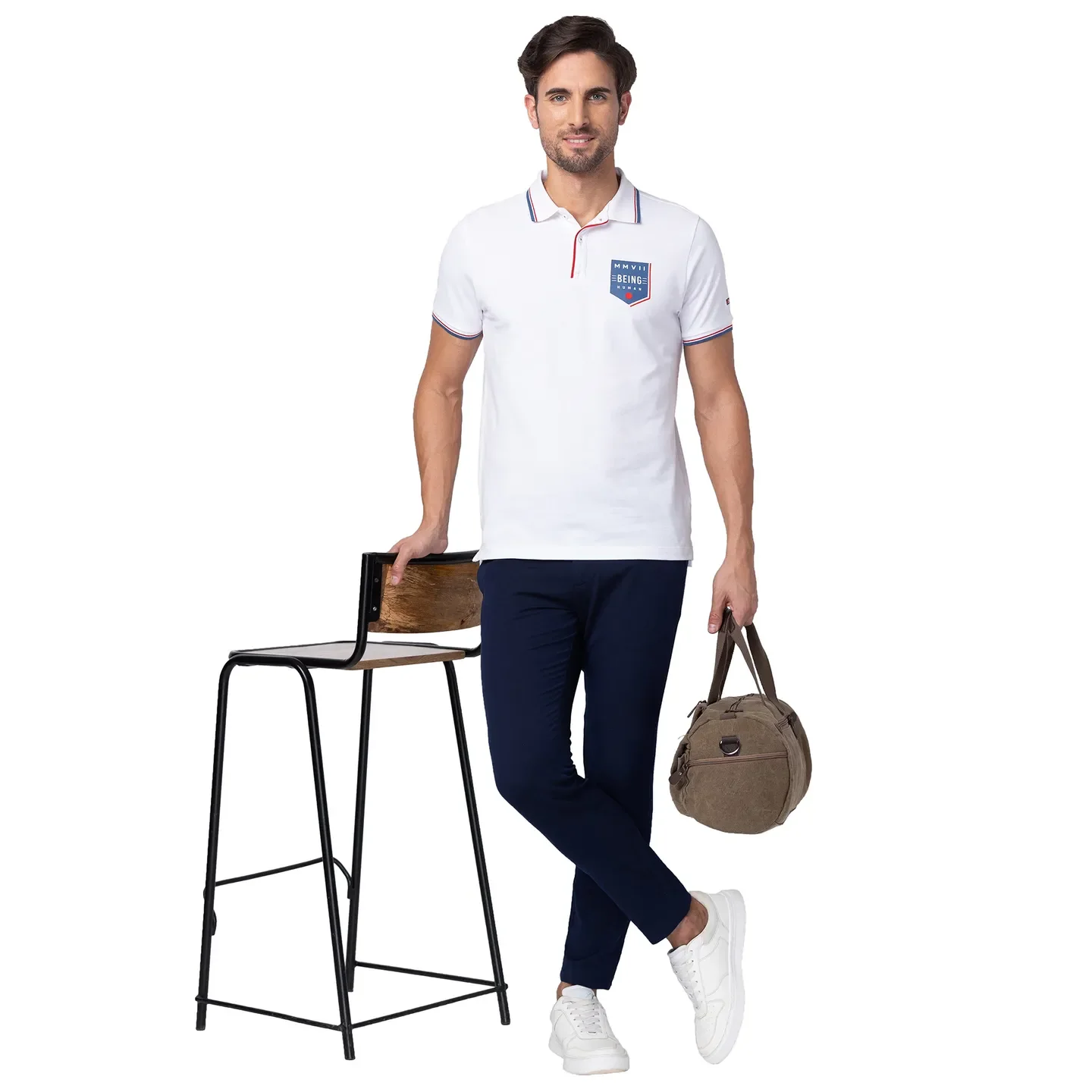 Blue Slim Straight Fit Men's Chinos by Being Human Clothing - Image 6
