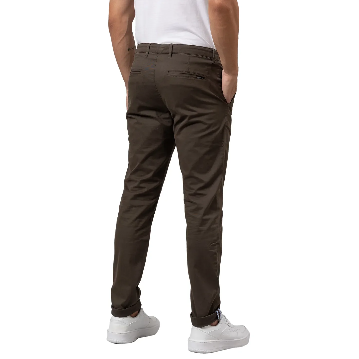 Olive Slim Fit Chinos For Men By Being Human Clothing - Image 3
