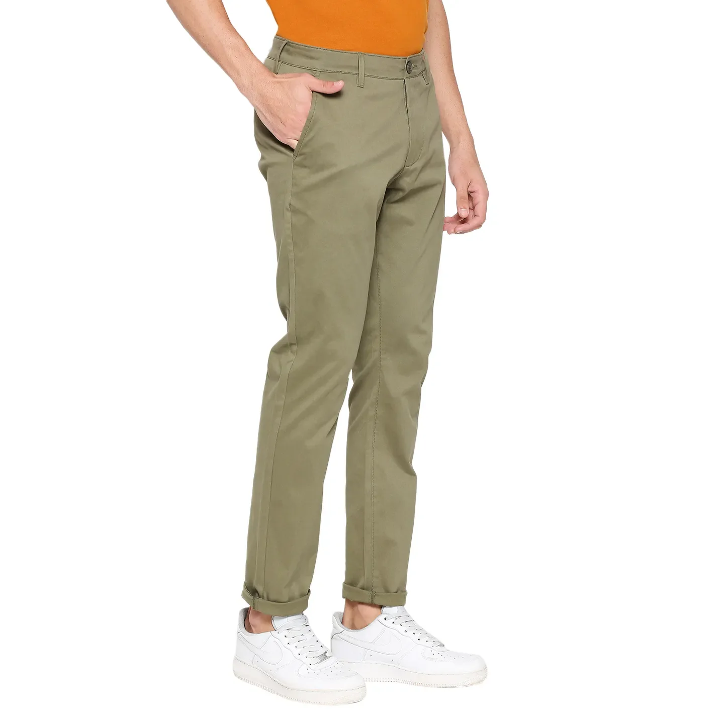 Olive Slim Fit Chinos For Men By Being Human Clothing - Image 3
