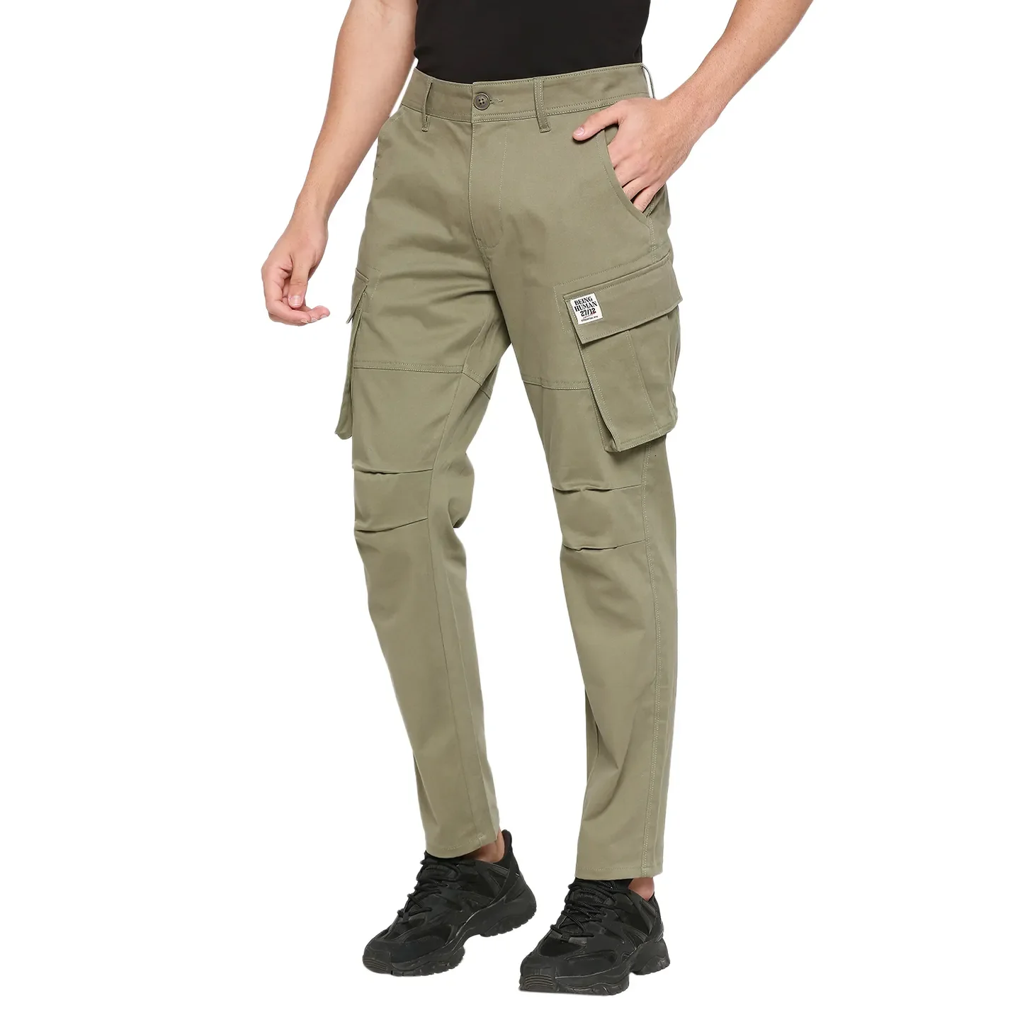 Olive Slim Straight Fit Men's Cargos by Being Human Clothing - Image 2