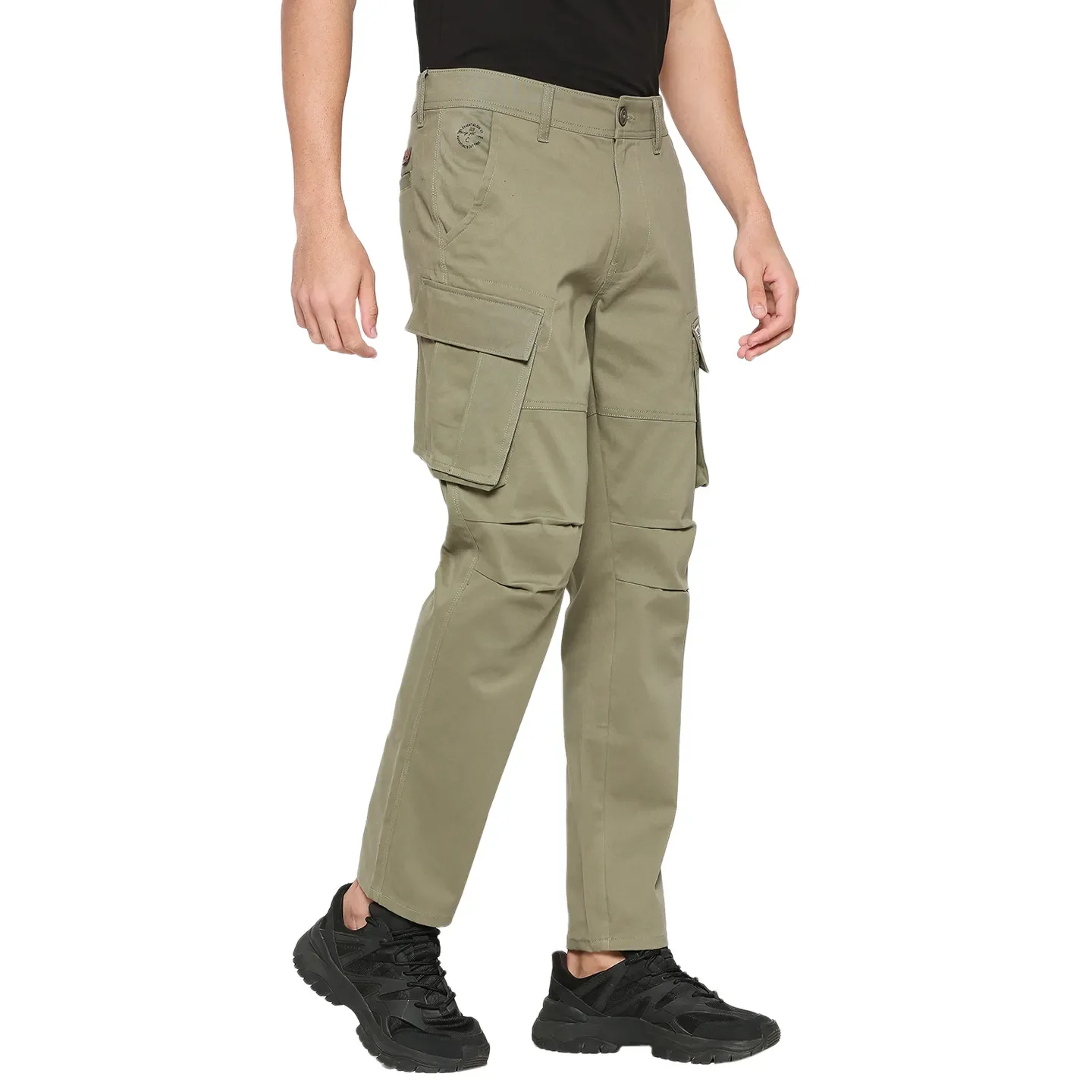 Olive Slim Straight Fit Men's Cargos by Being Human Clothing - Image 3