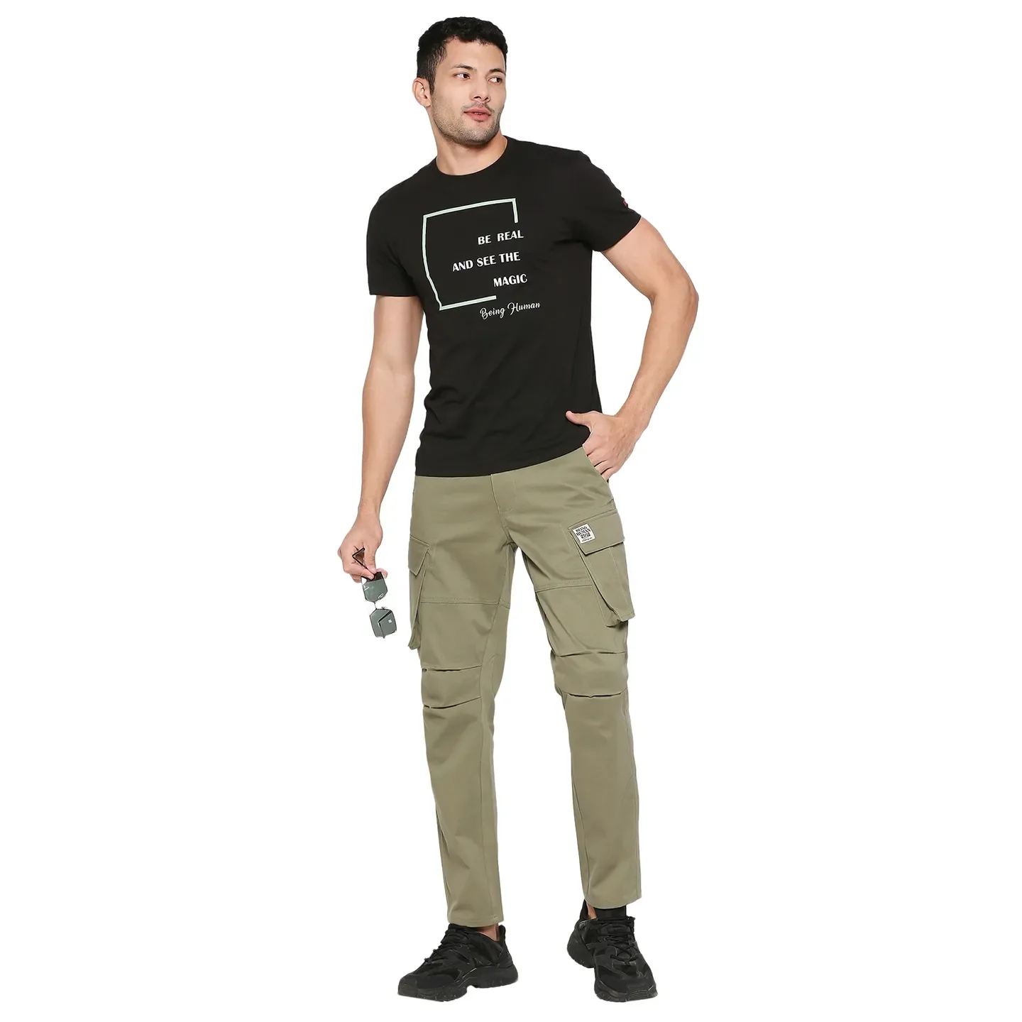 Olive Slim Straight Fit Men's Cargos by Being Human Clothing - Image 6