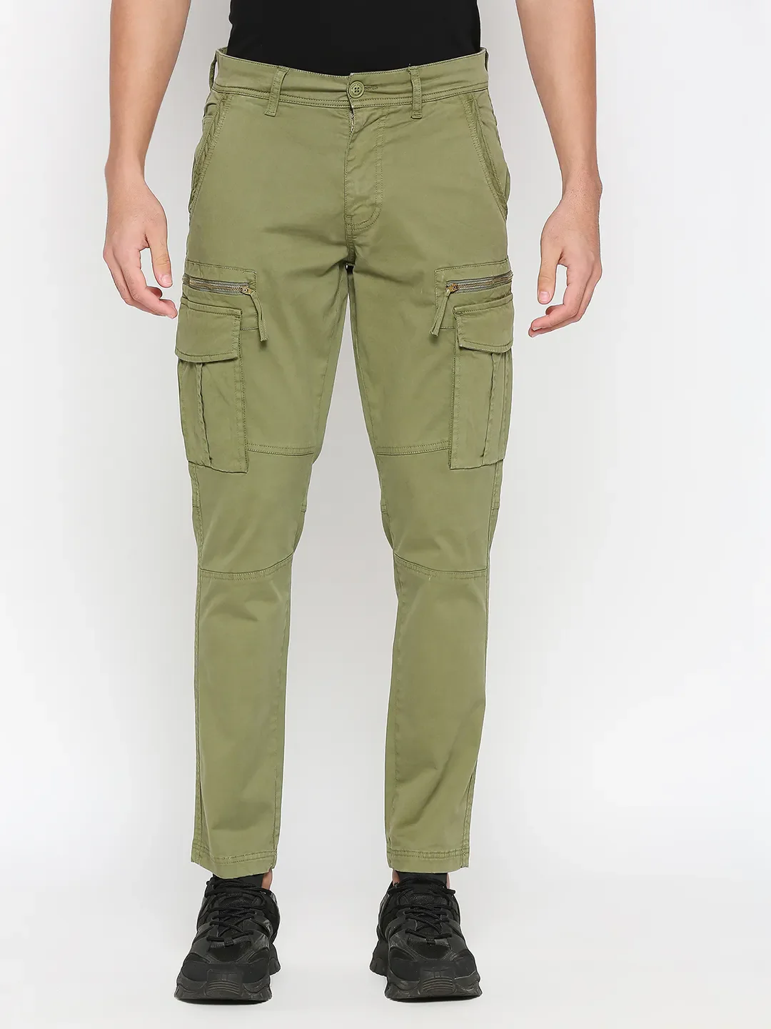 Olive Slim Straight Fit Men's Cargos by Being Human Clothing