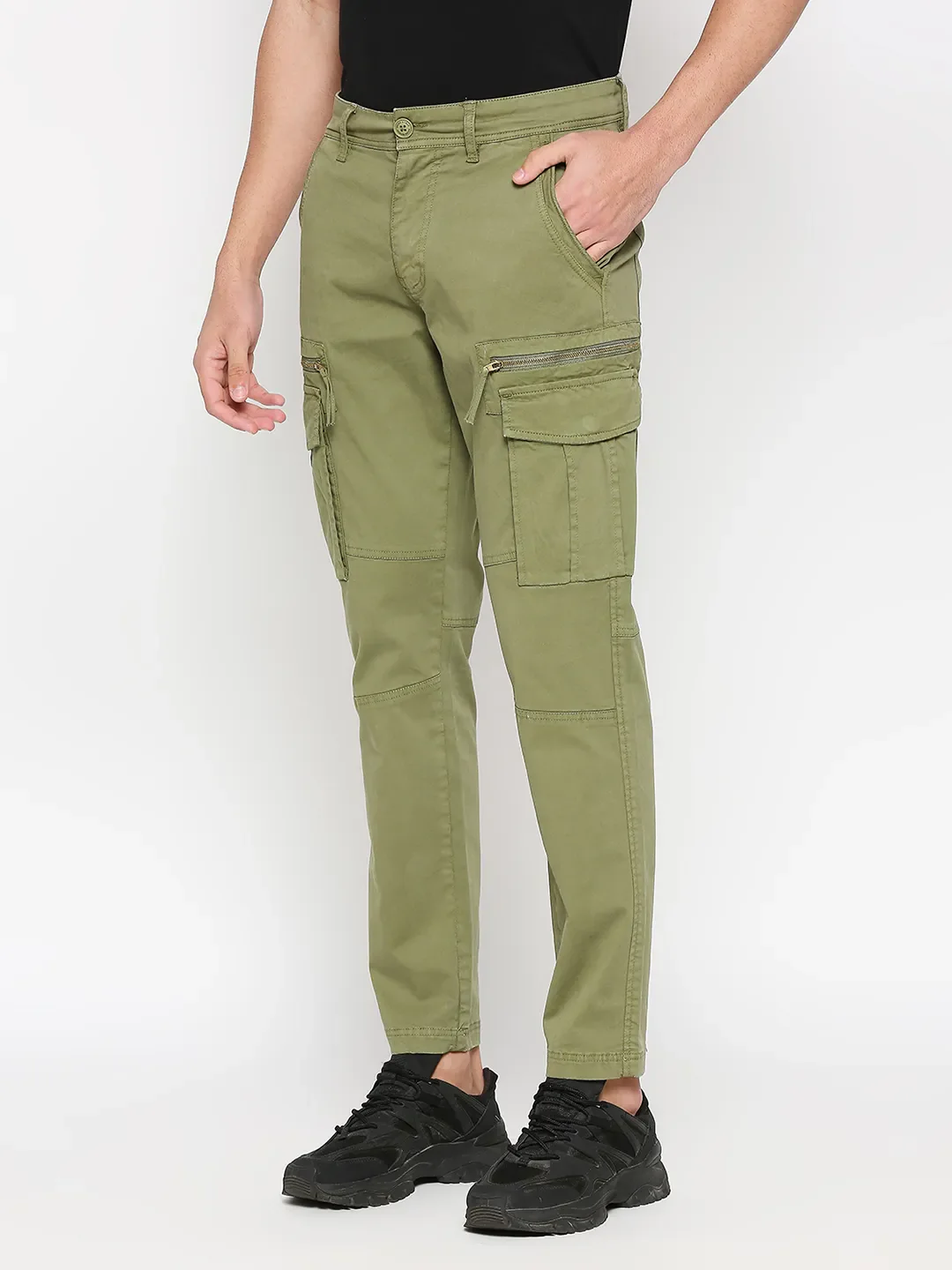 Olive Slim Straight Fit Men's Cargos by Being Human Clothing - Image 2
