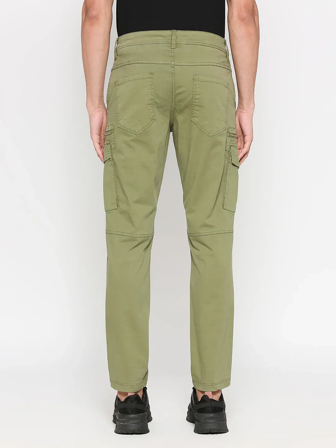 Olive Slim Straight Fit Men's Cargos by Being Human Clothing - Image 4