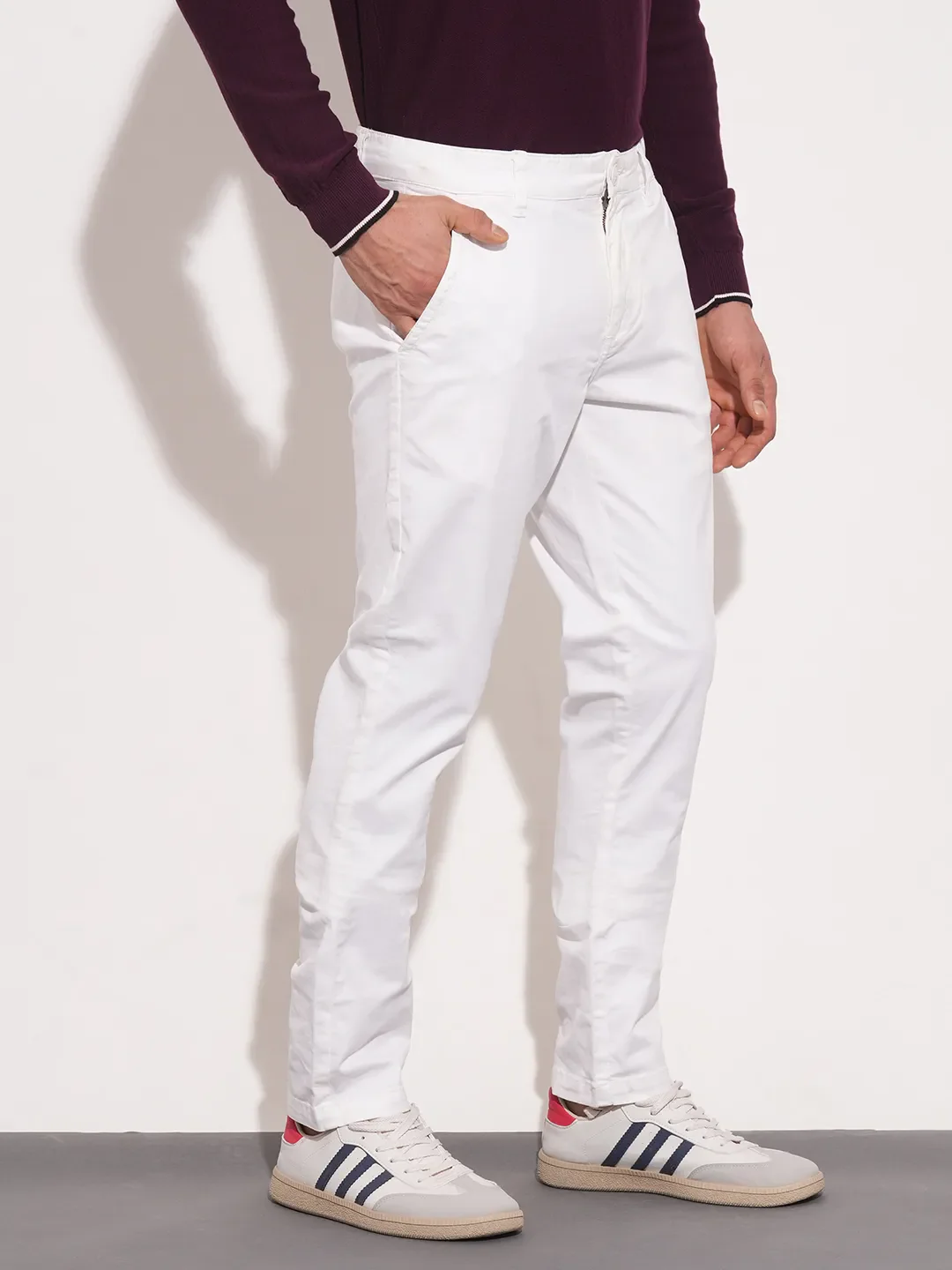 White Slim Straight Fit Men's Chinos by Being Human Clothing - Image 6