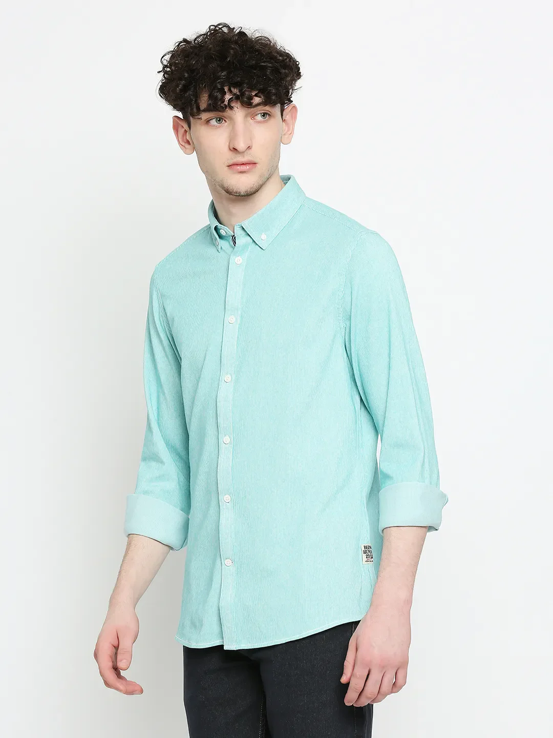 Blue Slim Straight Fit Regular Collar Long Sleeves Cotton Men's Shirt by Being Human Clothing - Image 2