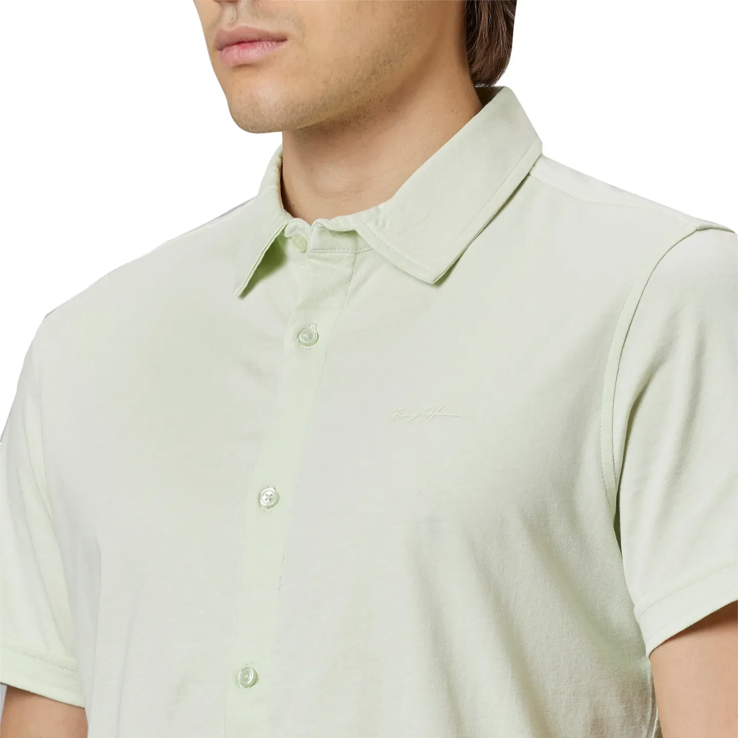 Off White Slim Fit Regular Collar Men's Shirt by Being Human Clothing - Image 4